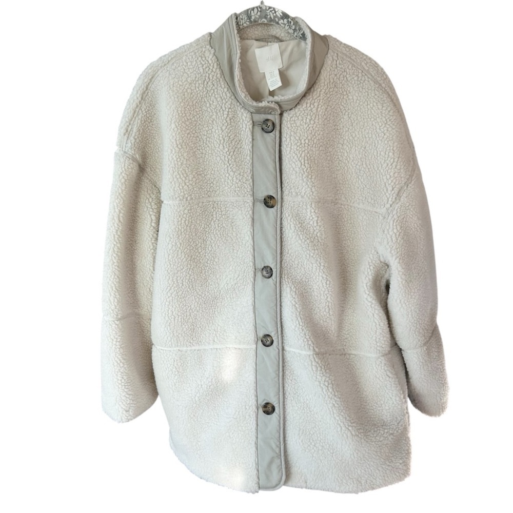 H&M Off-White Teddy Sherpa Jacket with Light Gray Trim
